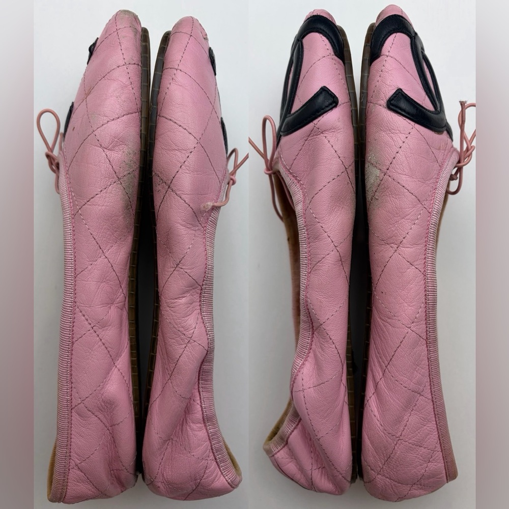 Vintage Authentic Chanel Cambon Ballet Flats~ in Pink/Black Quilted Leather - Picture 6 of 16